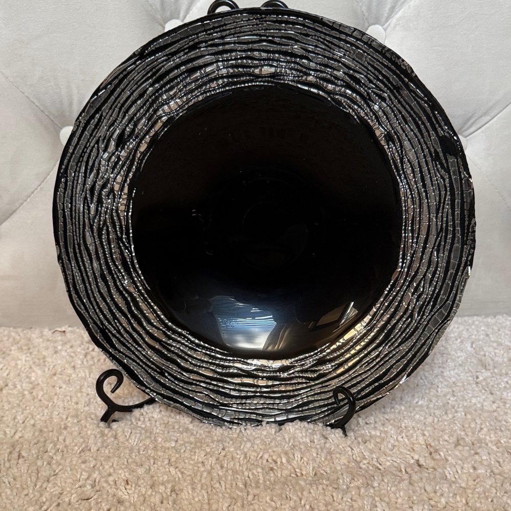 Black Silver decorative plate Home decor stand 12” pier one imports stand